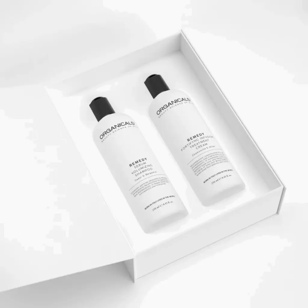 Zestaw regulujący sebum Organicals Remedy Box – szampon Sebum i odżywka Fortifying 250 ml